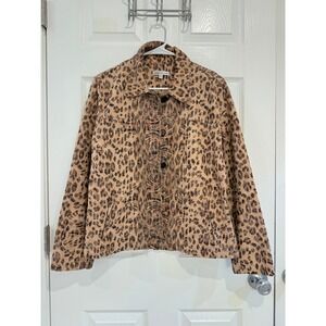 Rebecca Malone Animal Print Jacket Button Down Long Sleeve Tan Brown M